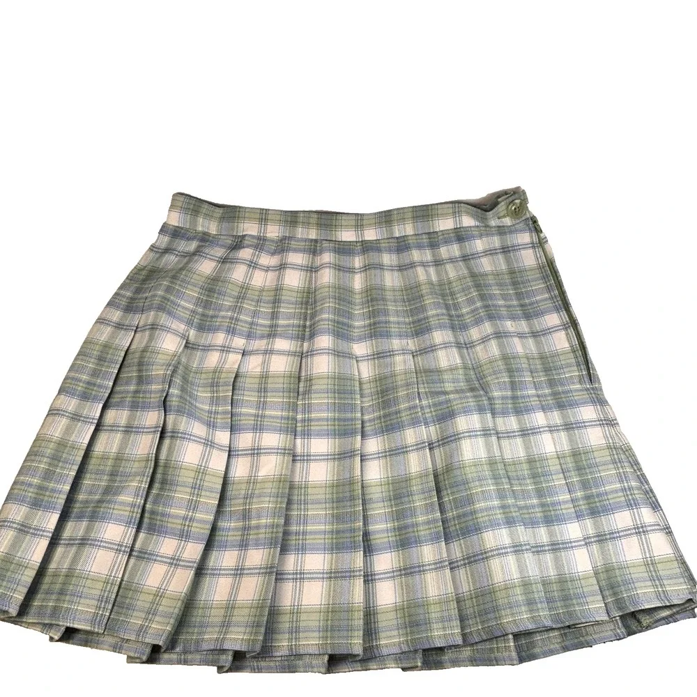 Rewind Plaid Pleated Skater Skirt SZ M High Waisted Schoolgirl Preppy Academia